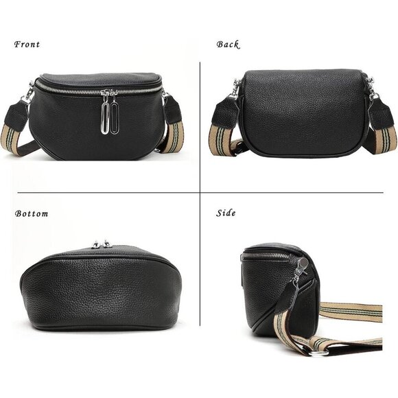 💫 Glt.etl Crossbody Bag Women Black Fashion Leather Genuine Belt Waist Pack - Picture 4 of 7